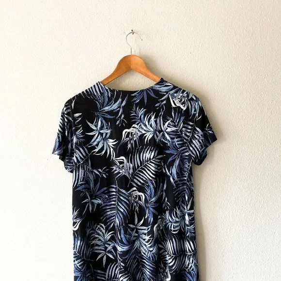 J. Jill blue and white leaf print dress short sleeve Wearever Collection M - Picture 6 of 7
